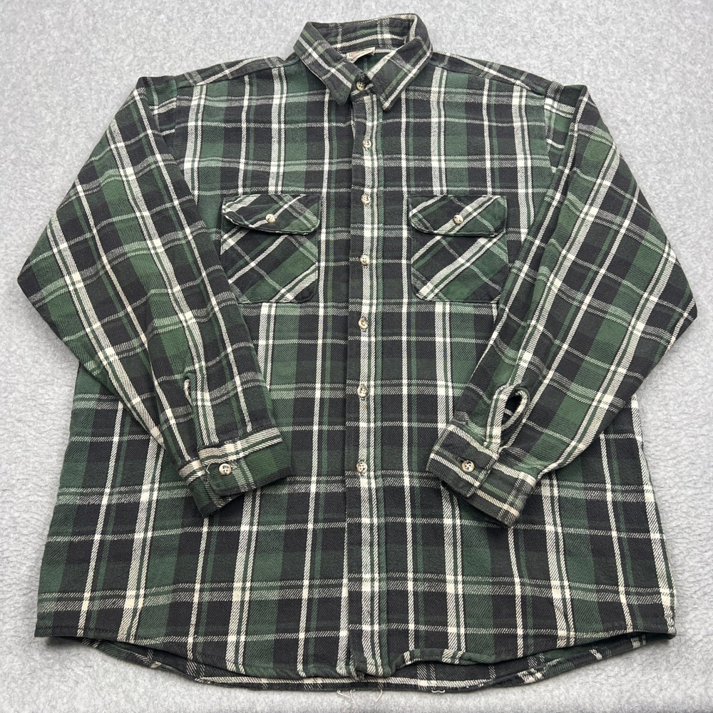 VTG Five Brother Flannel Men's XL Green Plaid Tall Man Heavyweight Button Up USA